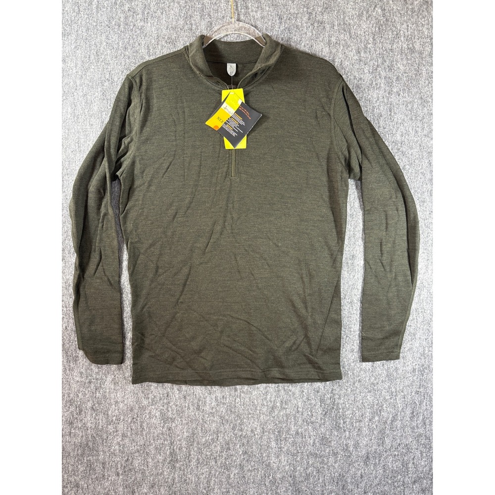 Smartwool Mens Midweight Zip-T Olive Heather Merino Wool Quarter Zip SW604 L‎